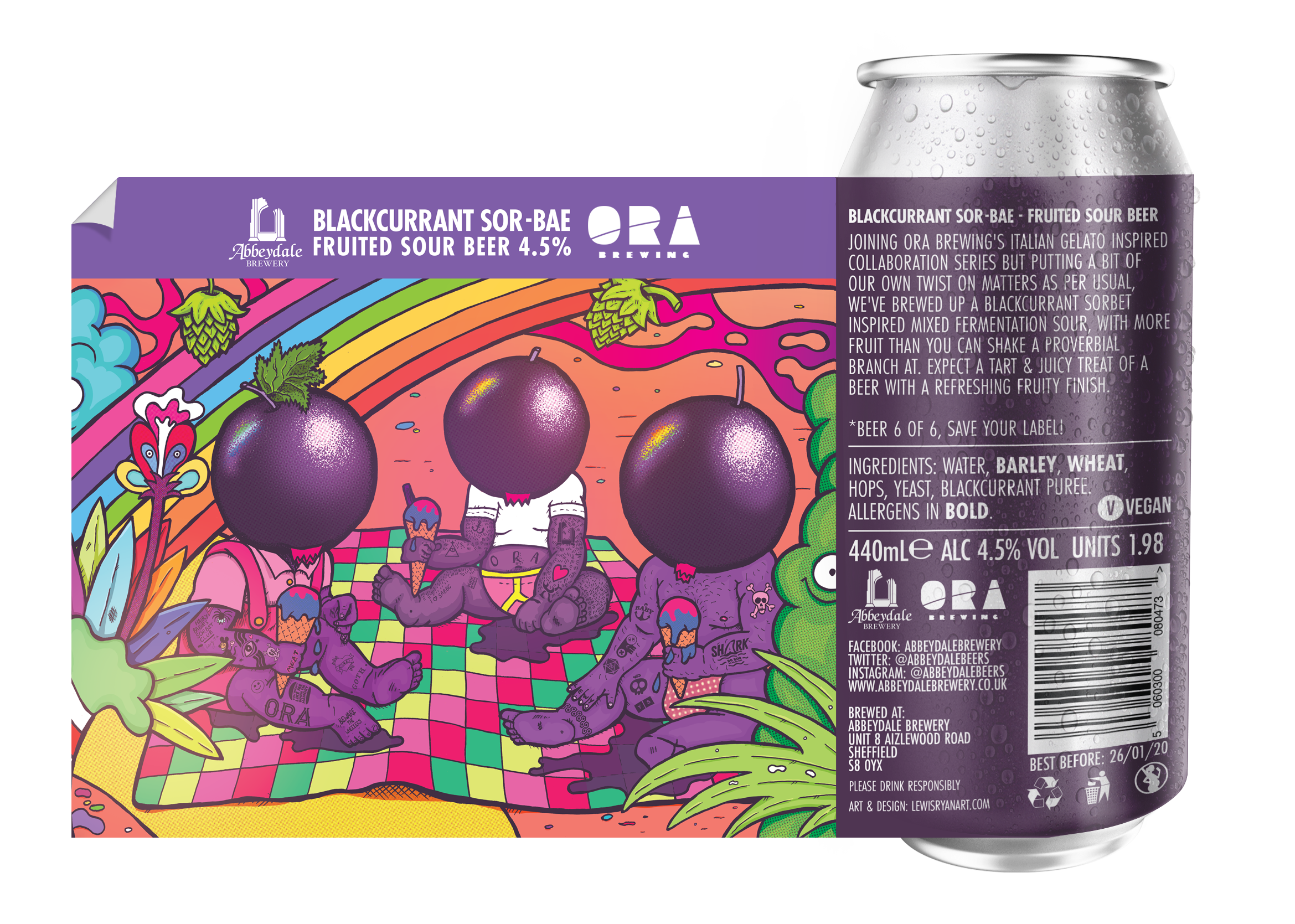 Craft Beer Label Illustration - Abbeydale Brewery - ORA Brewery - Blackcurrant Sor-bae Can Label Artwork